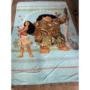 Disney Moana Plush Blanket Maui Pua Pig Hei Hei 86x57 inches Blue Sanitized BIG!